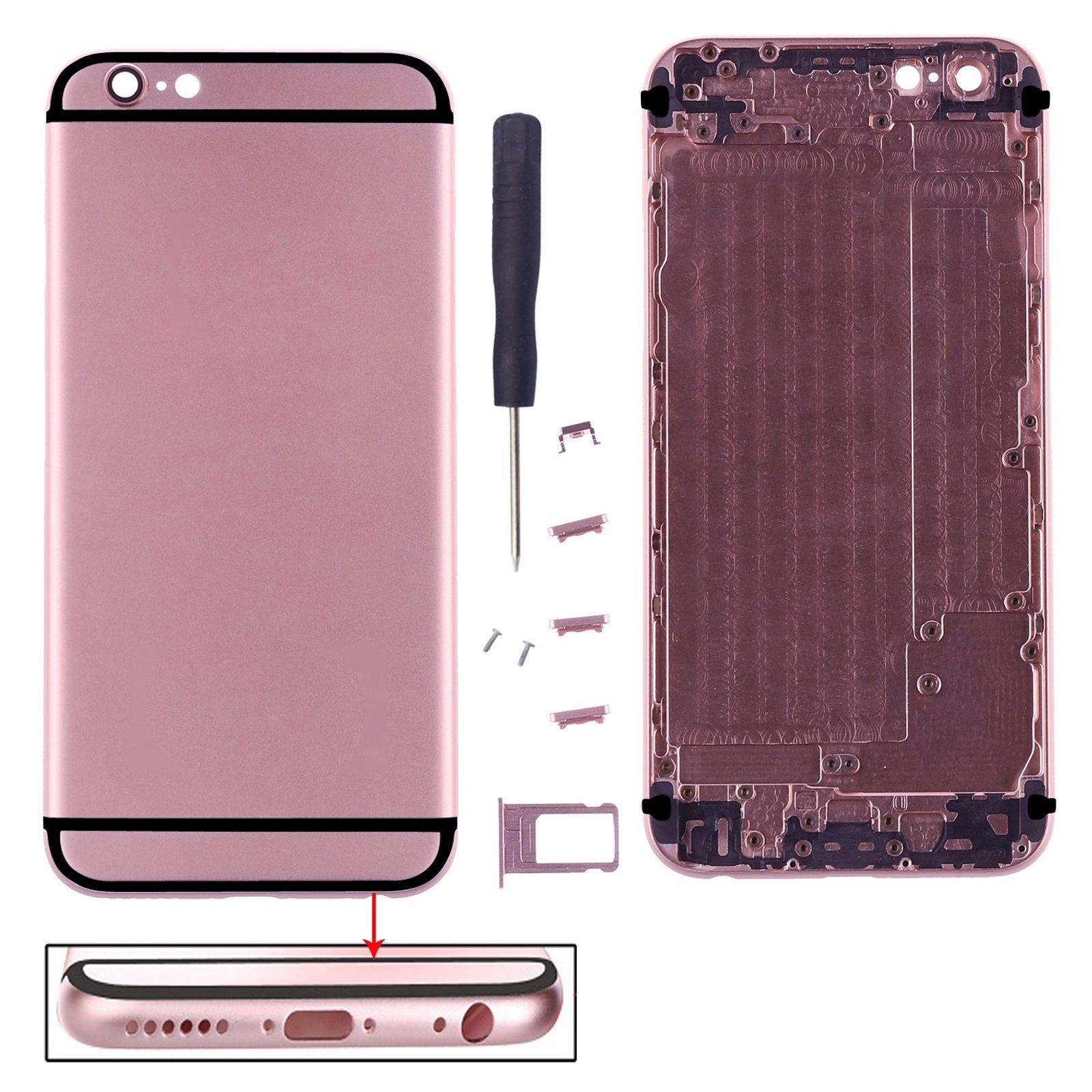 iPhone 6 Back Housing Cover (Pink / Black) Includes Small Parts Replacement Part